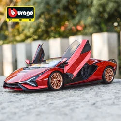 Bburago 1:24 Lamborghini Sian FKP 37 Carro Esportivo Vermelho Estático Veículos Fundidos Modelo Colecionável Carro Brinquedos