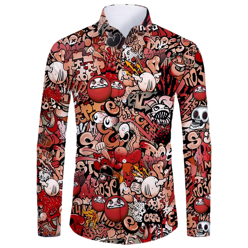 

OGKB Men's Shirts Casual Printed Streetwear 3D Long Sleeve Shirt Hip Hop Graffiti Animal Oversize Women Harujuku Blouse Shirts