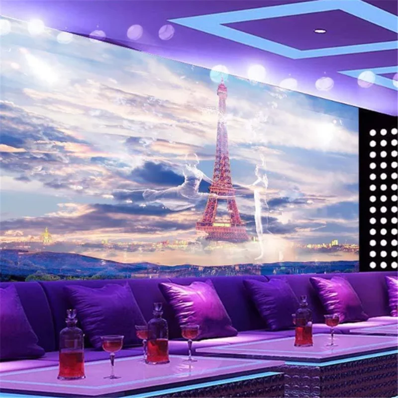 

wellyu Customized large mural environmental protection 3d wallpaper Eiffel Tower hotel bar nightclub KTV tool background wallpap