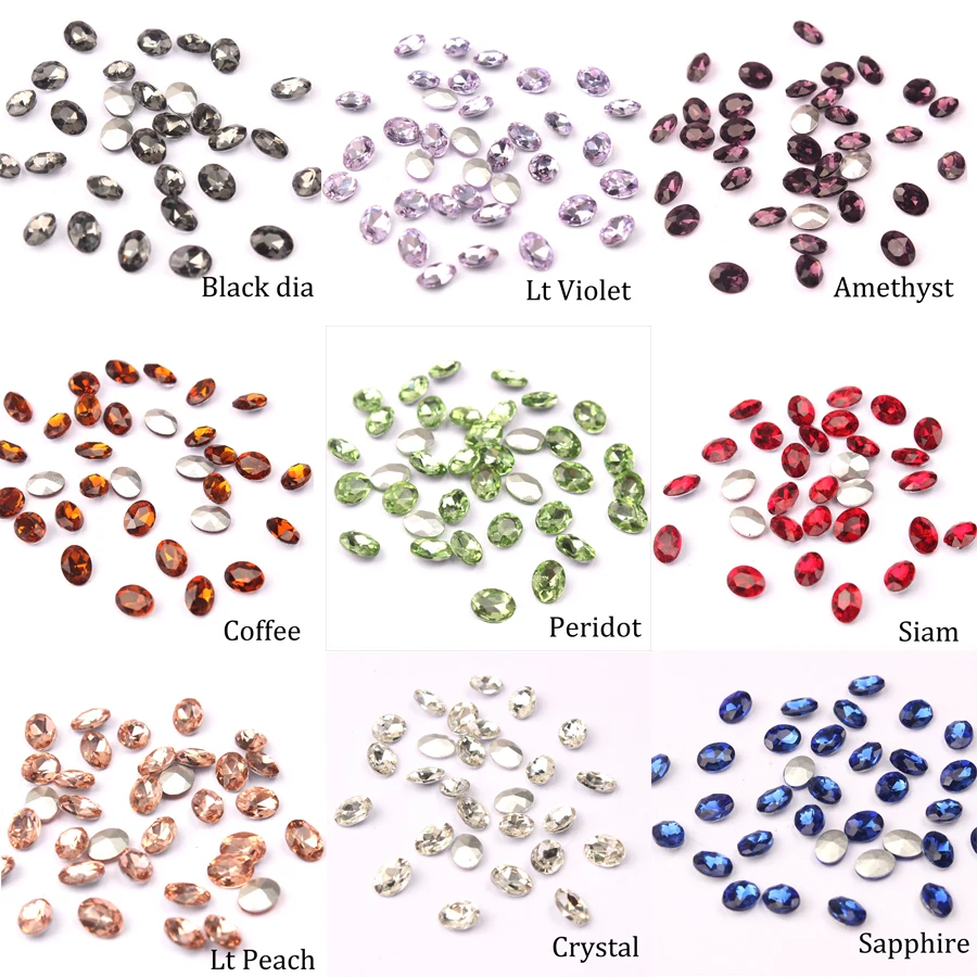 30pcs Mix color Glass Crystal Rhinestones 3D Oval Stones Nail Art Decoration Strass Polishing Charm Design Accessories Jewelry