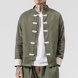 Men Vintage Solid Color Jackets Men Retro Loose Chinese Style Button Han Fu Men Kimono Cotton Jacket M-5XL