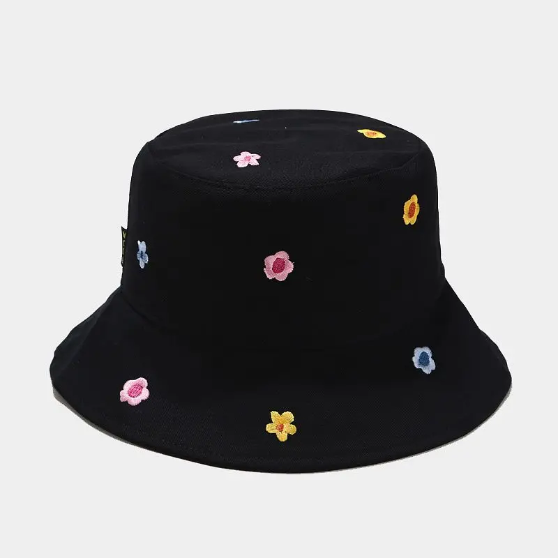 LDSLYJR Cotton Flower Embroidery Bucket Hat Fisherman Hat Outdoor Travel Hat Sun Cap Hats for Men and Women 250