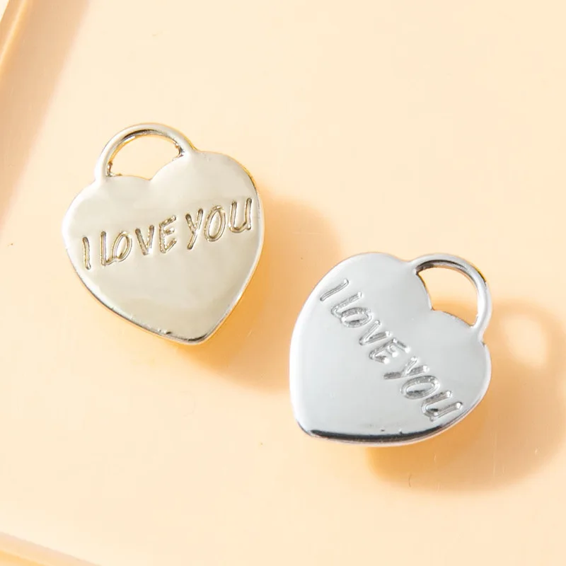 10pcs Word I Love You Charm Heart Hang Tag Charms For Jewelry Making DIY Mother Woman Gift Necklace Bracelet Earrings Supplies