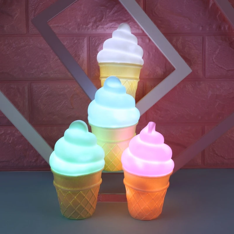 1PC Novelty Ice Cream Cone Shaped Night Light Desk Table Lamp Kids Children Decoration Led Toys for Girls