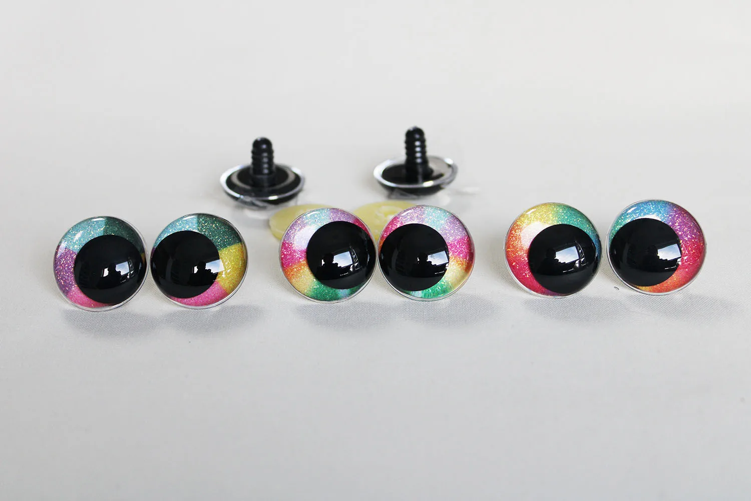 5pair/lot  14mm  16mm 18mm 23mm  28mm Cartoon Round  glitter rainbow toy pupil  funny doll eyes With handpress washer  -R3