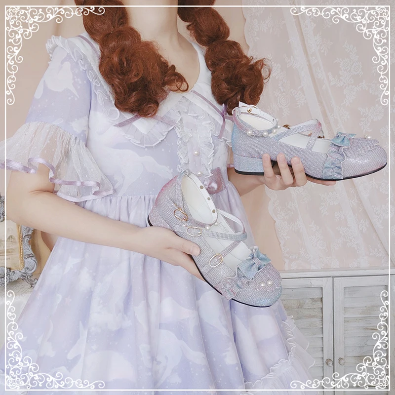 Summer princess sweet lolita shoes cute student daily bowknot leather shoes round head low heel women shoes cosplay Lolita loli