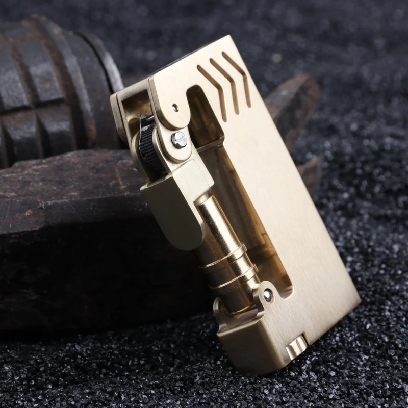 New Hand-made Brass Mechanical Lever Kerosene Gasoline Trench Lighter Vintage Grinding Wheel Flint Cigarette Ignition Man\'s Gift