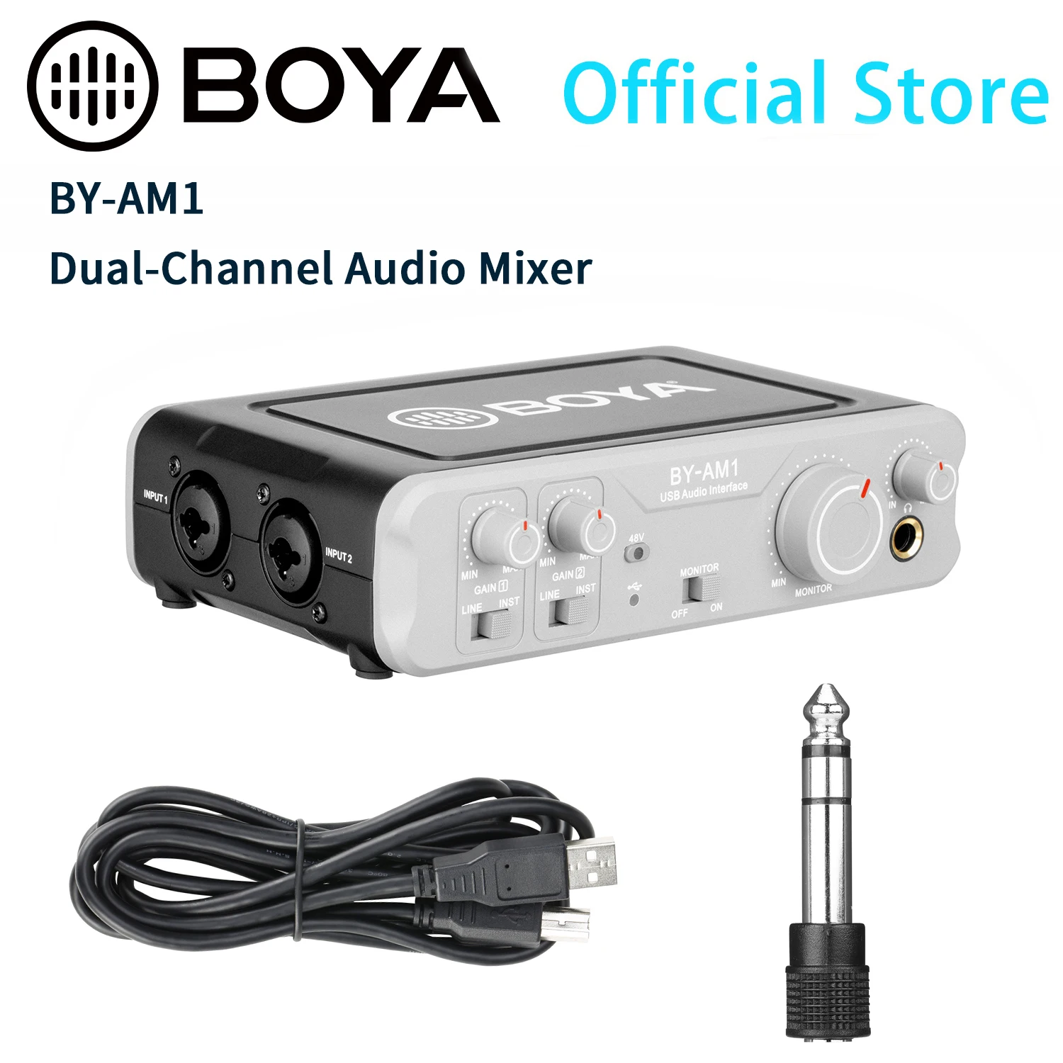 

BOYA BY-AM1 Dual-Channel Audio Mixer for Dynamic/Condenser XLR Mics Line-Level/ Instrument Signals for Computers Laptops Speaker