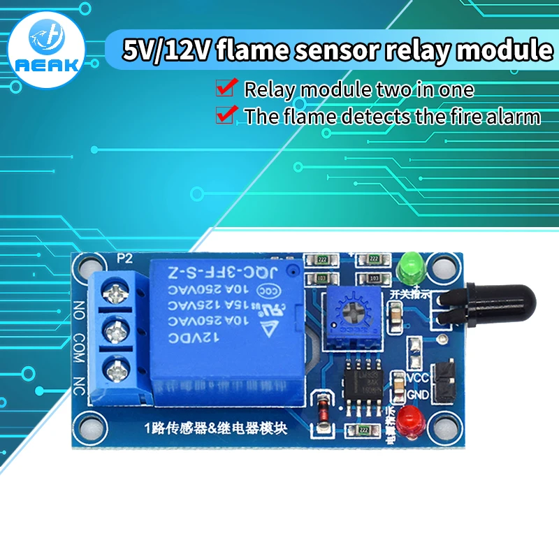 Módulo de Sensor de detección de llama infrarrojo IR, 1 canal, 5V, 12V, alarma de incendios, módulo de relé para Arduino