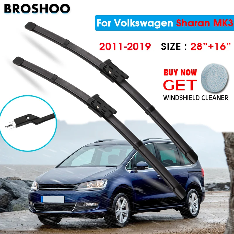 

Car Wiper Blade For Volkswagen Sharan MK3 28"+16" 2011-2019 Windscreen Windshield Wipers Blades Window Wash Fit push button