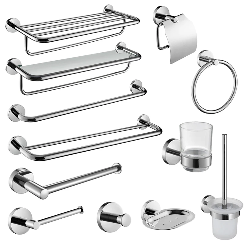 Bathroom Accessories Mirror Chrome Towel Bar Rack Hanger Ring Tissue Paper Holder Glass Shelf Toilet Brush Cup Holder Soap Dish