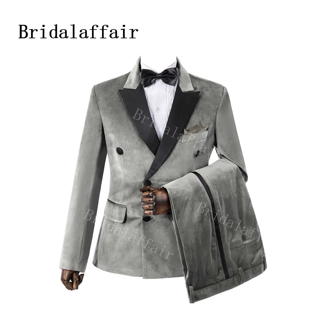 Bridalaffair Winter Dustyrose Cotton Velvet Tuxedos British Style Men's Suits Custom Made Men Slim Fit Blazer Pant Wedding Suits