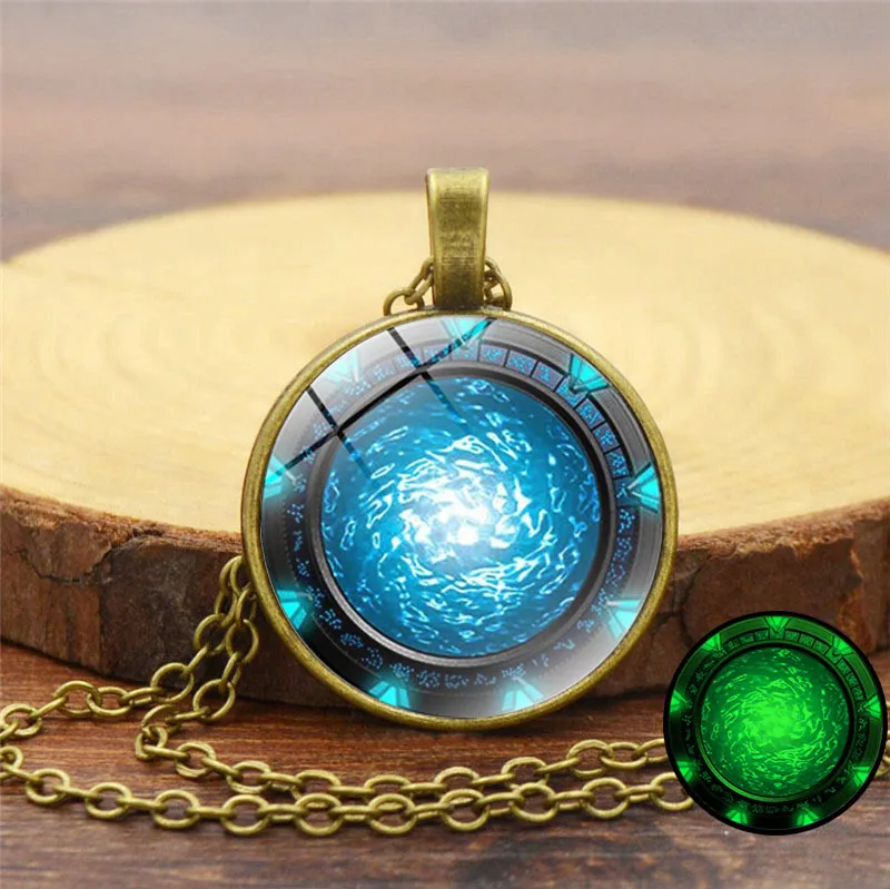 Stargate SG-1 Legendary Atlantis Luminous Time Stone Necklace Luminous Long Sweater Chain Pendants, Pendant Water-wave Chain