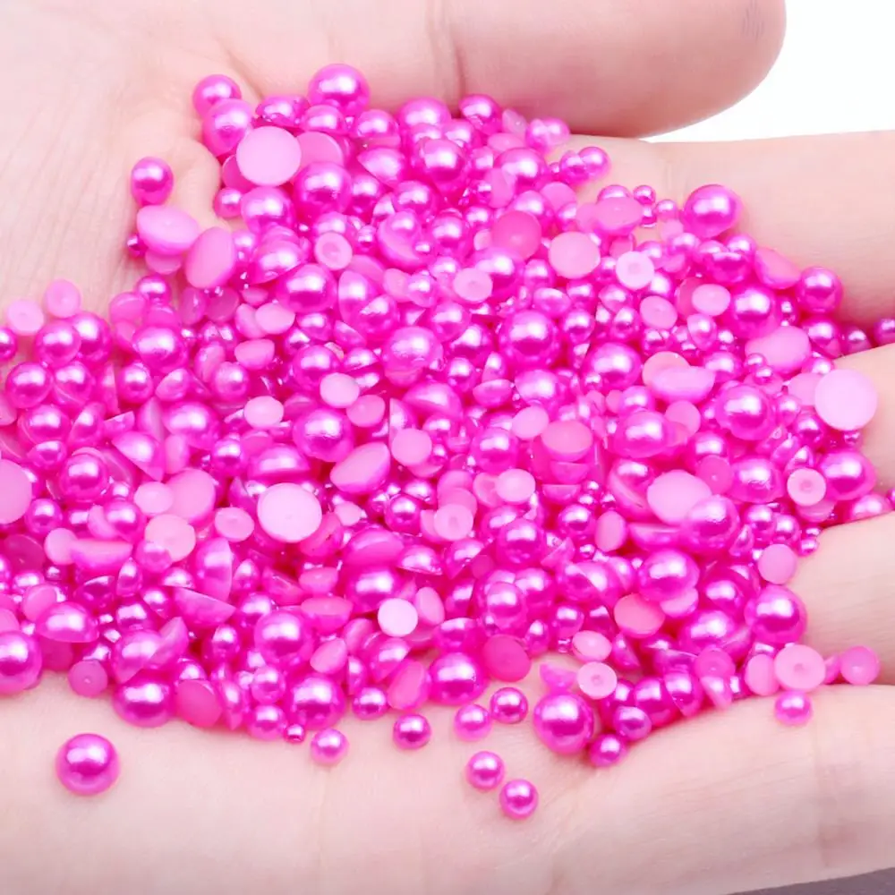 Rose Color Half Round Resin Pearls Beads 2mm-12mm And Mixed Sizes 50-1000pcs Non Hotfix Glue On Craft Gems DIY Phone Cases