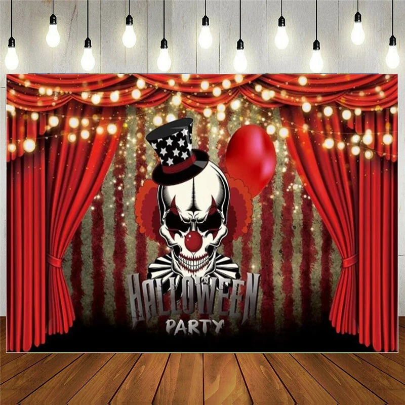 

Horror Circus Halloween Party Photography Backdrop For Scary Background Vintage Haunted Holiday Baby Kids Birthday Cake Banner