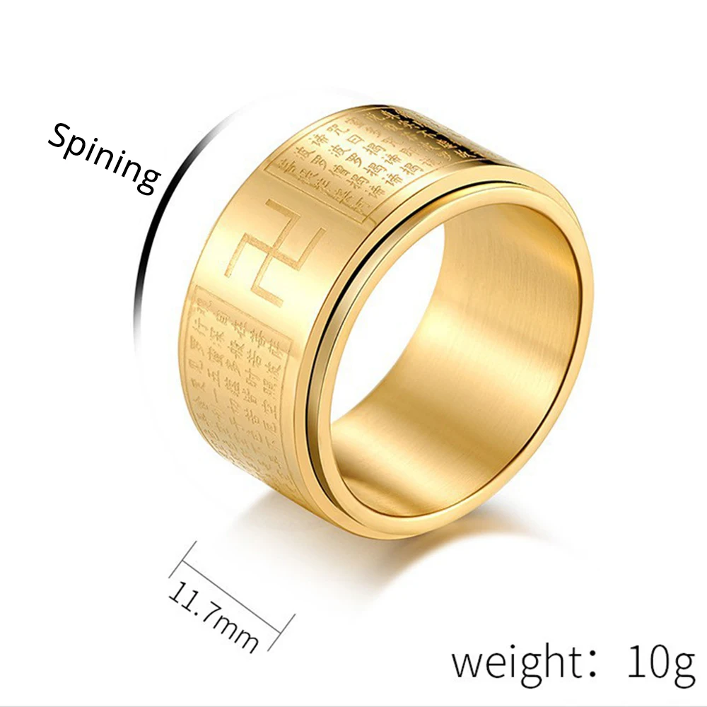 Anxiety Fidget Spinner Rings for Men Women Buddhism Swastika Stainless Steel Spinning Rotatable Ring Punk Anti Stress Jewelry