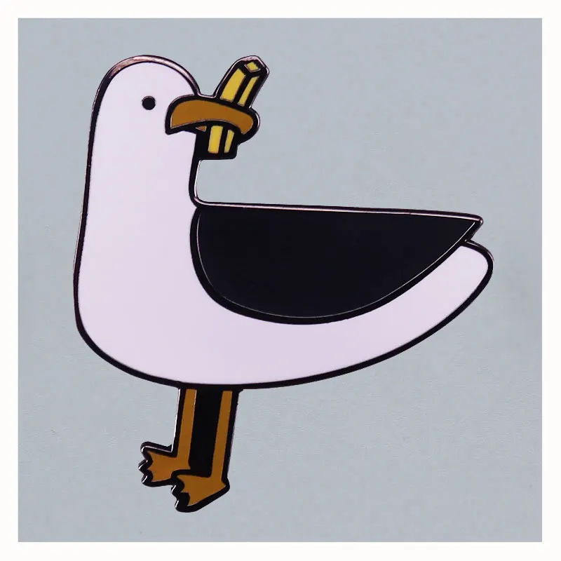 Металлическая эмалированная брошь в виде чайки, крадущего картофеля фри, значок на лацкан, коллекционная джинсовая куртка, рюкзак, булавка, Детская бижутерия, подарки