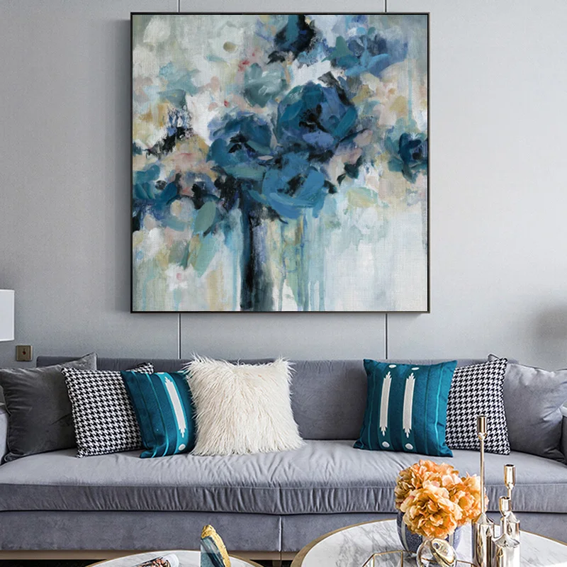 Watercolor Blue Flowers Canvas Painting Modern Abstract Posters and Prints Wall Art Pictures for Living Room Home Decor Unframed