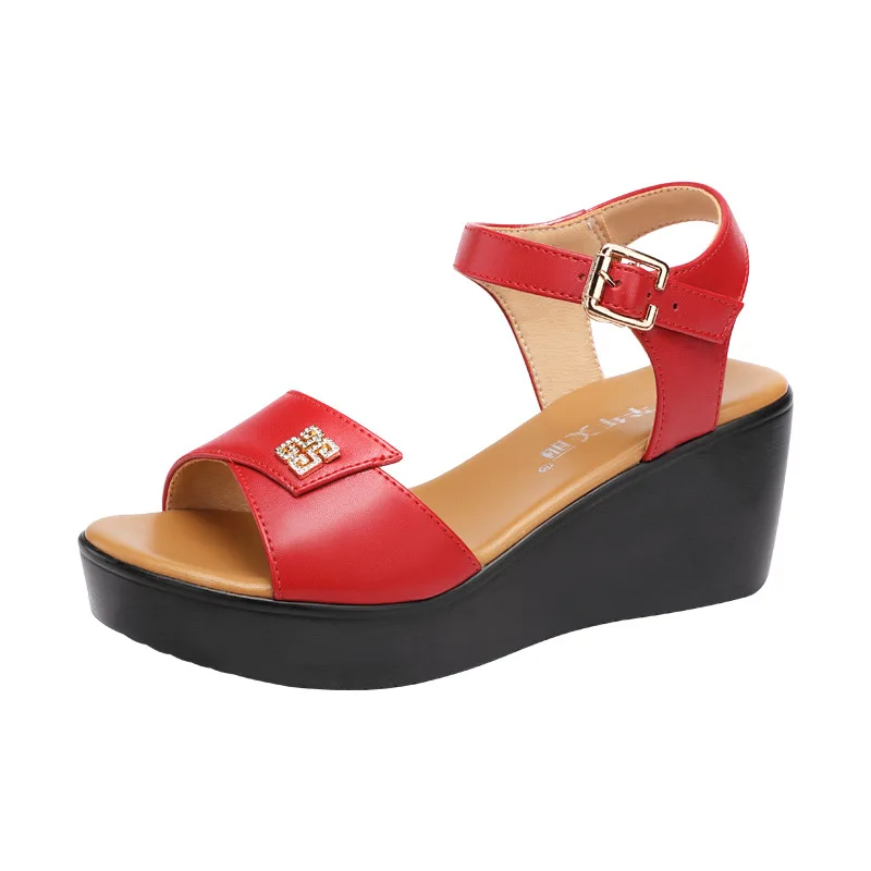 

CICIYANG Wedge Sandals Women 2024 Ladies Summer Chunky Platform Open-toed Shoes Fashion Red Mom Sandals Plus Small Size 32-43