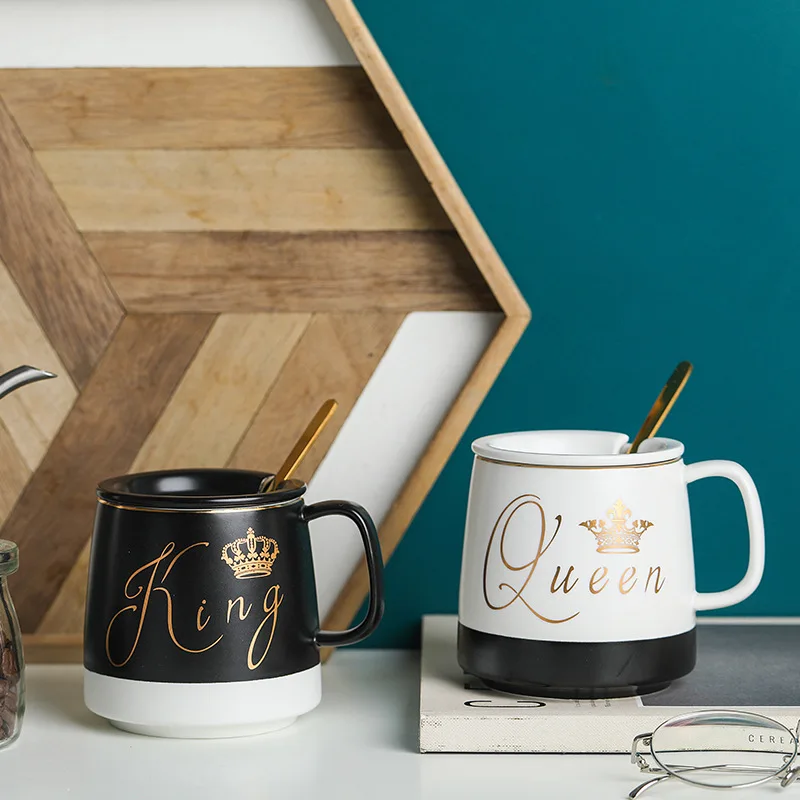 Outline in gold ceramic mug with lid spoon, cup kitten coffee ceramic mugs office cup office Drinkware couple cup gift