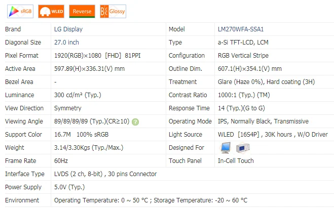 Layar Sentuh Asli Baru Lm270wfa-ssa1 Asli Baru