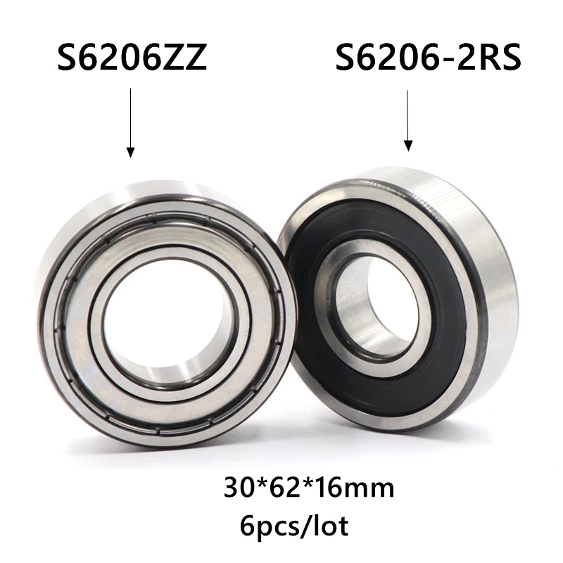 6pcs/lot S6206ZZ S6206-2RS 30x62x16mm stainless steel 440C deep groove ball bearing 6206 -2Z 2RS 30*62*16 mm bearings