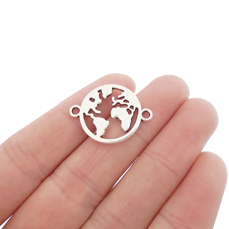 10 x Tibetan Silver Earth Global World Map Round Connectors Charms Pendants For DIY Bracelet Jewelry Making Findings Accessories