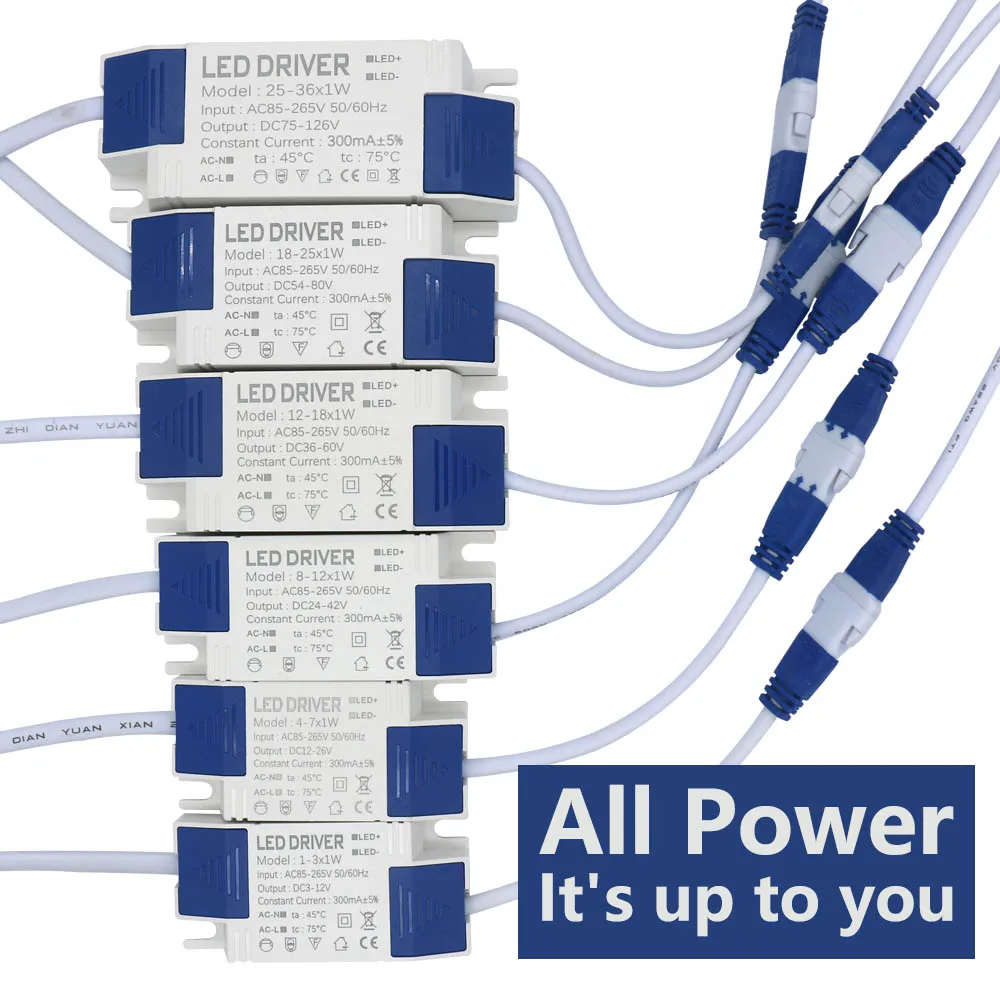 Imagem -05 - Driver de Fonte de Alimentação Led 1w 3w 4w 7w 8w 12w 18w 25w 36w 300ma Transformadores de Iluminação para Led Power Light Panel Light Downlight Diy