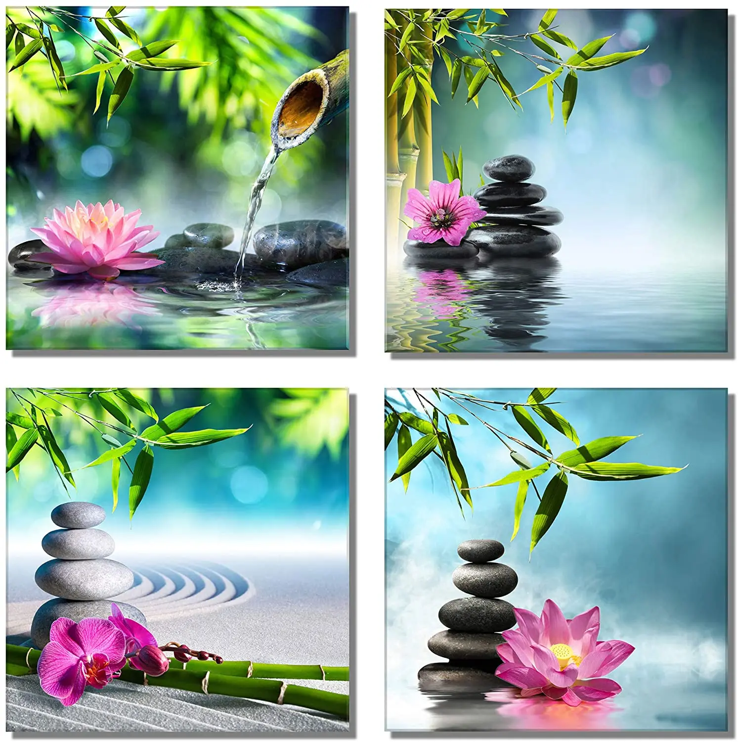 4 Pieces Zen Beauty Meditation Yoga SPA Stone Posters Canvas Wall Art Picture Home Decor Paintings for Living Room Decorations