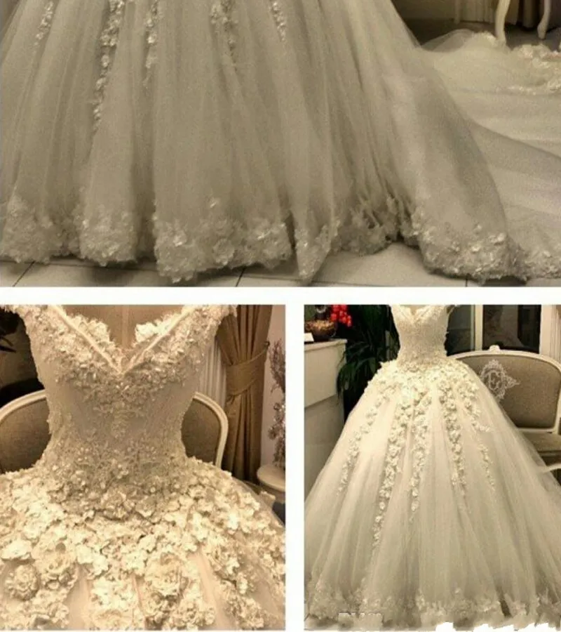 Vintage Arabic Dubai Wedding Dresses 2022 3D Flowers Lace Applique Plus Size Bridal Gowns Robe De Mariee Custom Made