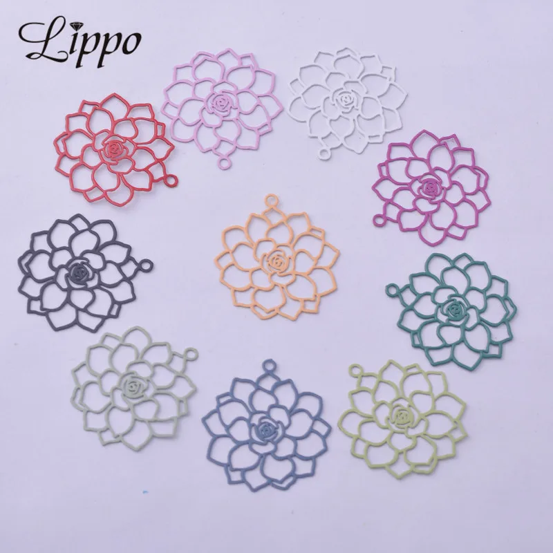 50pcs AC11616 24*26mm Rose Flower Charms Filigree Pendant Earring Parts