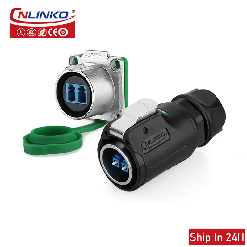 Cnlinko LP24 LC 2Pin Optical Fiber Aviation Waterproof 3M Wire Cable Plug Green Socket Signal Connector for Light Conduction