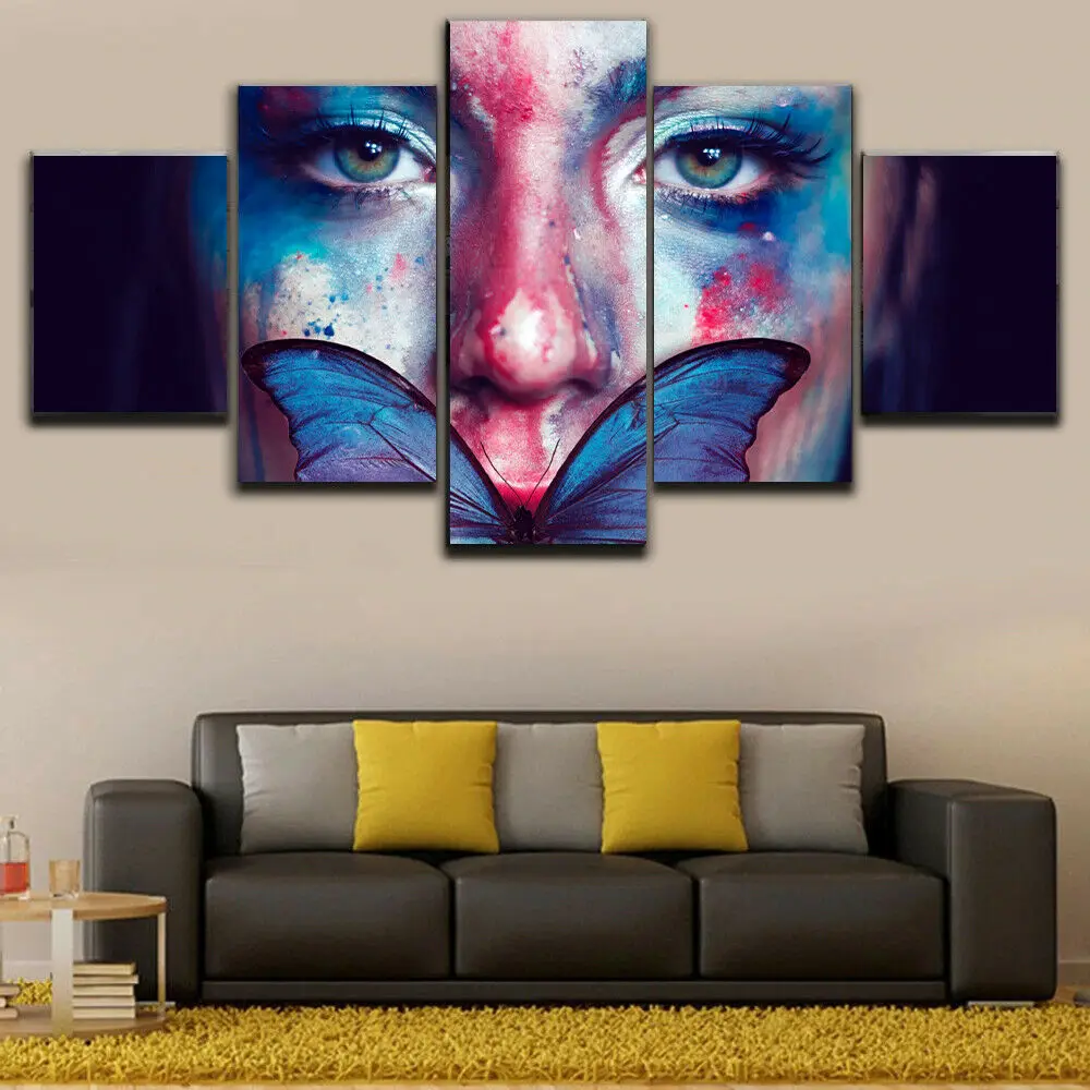 

5 Piece Butterfly Women Eyes Colorful Poster Canvas Picture Print Wall Art Canvas Painting Wall Decor for Living Room No Framed