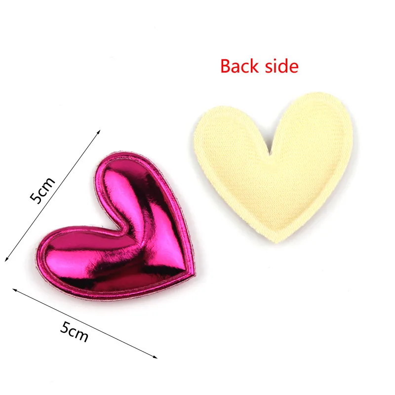 30PCS 5*5cm Mirror PU Heart Shape Padded Appliques For Kids Hair Clip Hat Decor Ornament and Garment Accessoires Wholesale