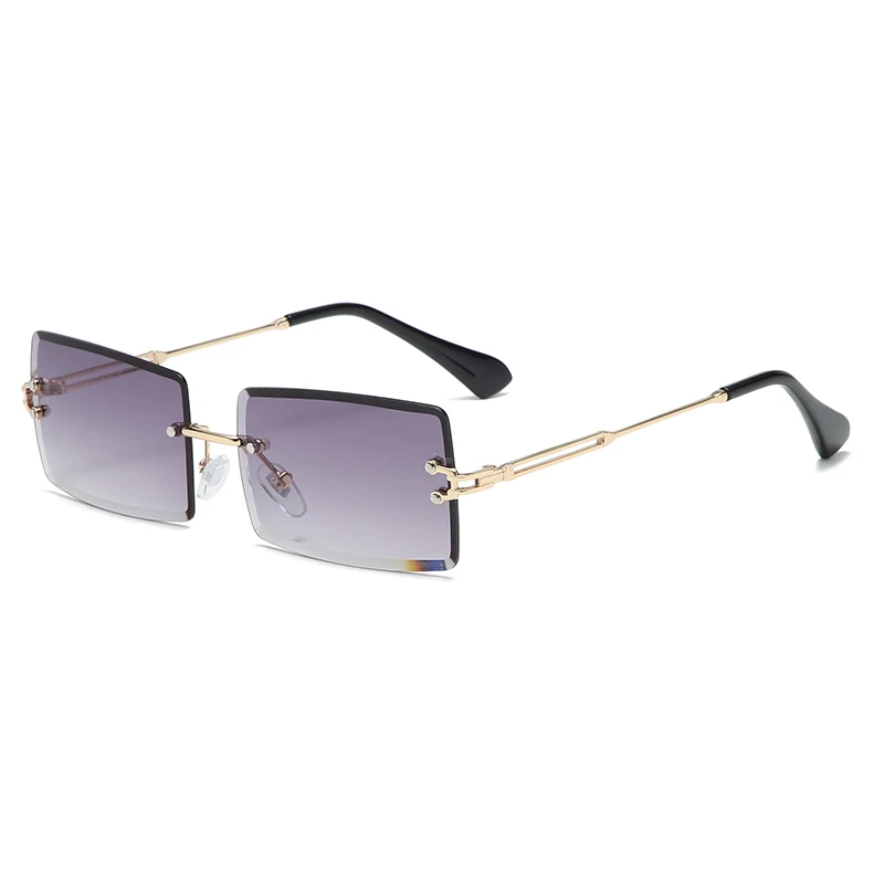Mode Randloze Rechthoek Zonnebril Vrouwen Mannen Legering Trendy Merk Kleine Vierkante Zonnebril Gradiënt Zwarte Lens Tinten Uv400