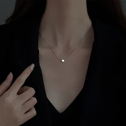 Collar de plata de ley 925 con forma de corazón para mujer, cadena de clavícula, colgante de estrella brillante, joyería Simple de moda, regalo de fiesta de cumpleaños