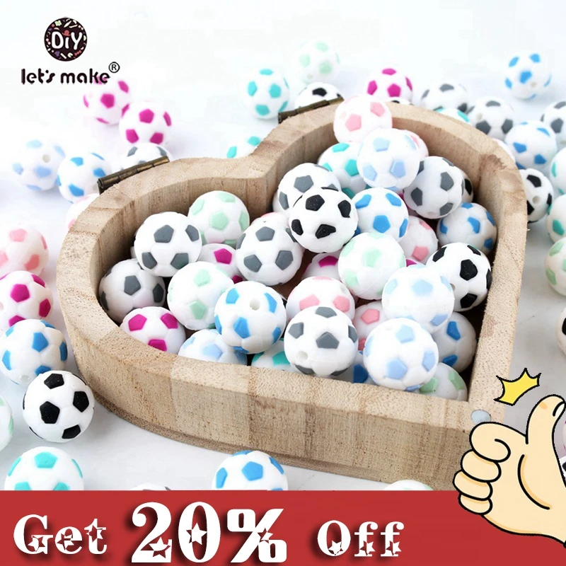 Let\'s Make Silicone Football 20PC BPA Free Silicone Teether Silicone Chewing Beads DIY Crafts Accessories Nursing Pendant