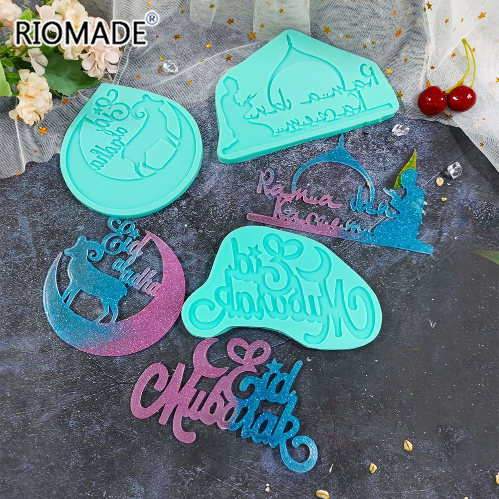 Eid Mubarak Arabic Font Moon Fondant Silicone Mold DIY Resin Clays Gypsum Chocolate Handmade Mould Ramadan Cake Baking Tools