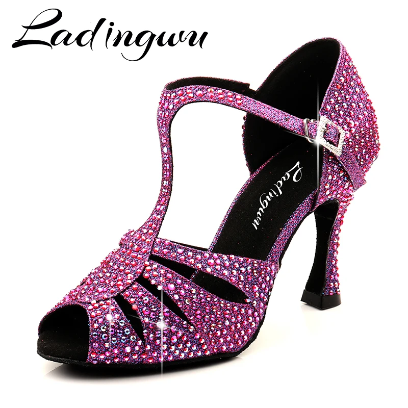 Ladingwu Damen Latin Dance Schuhe Indoor Sport Multicolor Rhineston Latino Tanzen Schuhe für Kinder Glitter Salsa Tanz Schuhe