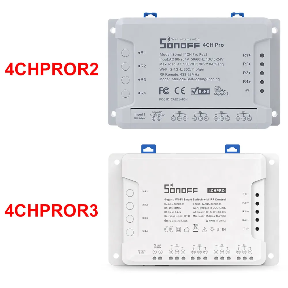 Sonoff 4CH Pro R3 10A / Gang 4 Channel Wifi Smart Switch 433 MHZ RF Remote Wifi Lights Switch يدعم 4 أجهزة تعمل مع Alexa