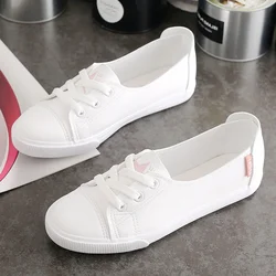 Comfortable Women's Leisure Flat Bottomed White Lace Up Shoes Summer Flat Bottomed Gym Light Soft Shallow Mouth Shoes