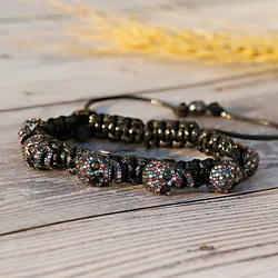 Skull Skeleton Bead Bracelets for Men Pave Cubic Zirconia Jewelry Handmade Rope Woven Craft Bracelet