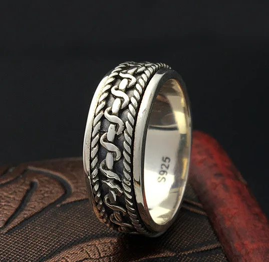 100%S925 silver jewelry Korean retro Silver Mens twist ring explosion lines Every dog has his day.