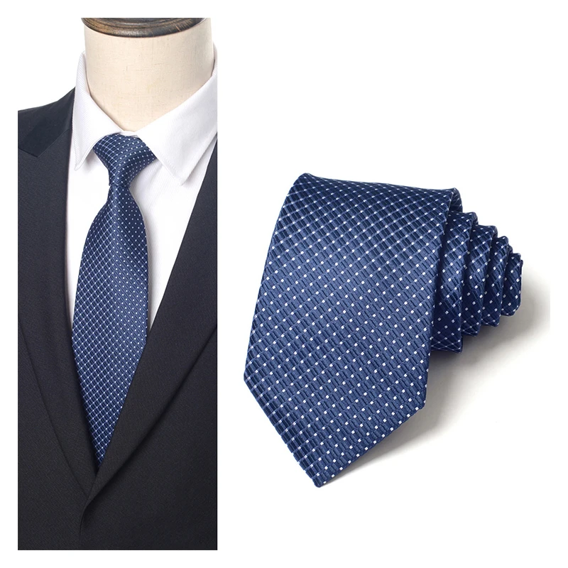 High Quality Designer Blue Jacquard Stripe 8cm wide Men\'s Tie Fashionable Shirt Accessory Business Banquet Hand Tie a Knot Tie