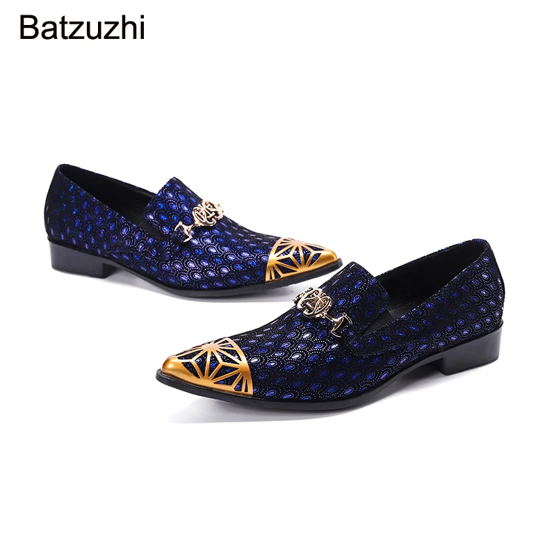 

Batzuzhi 2021 Western Men's Shoes Fashion Genunine Leather Dress Shoes Men Blue Feather Party Wedding Leather Shoes for Men!