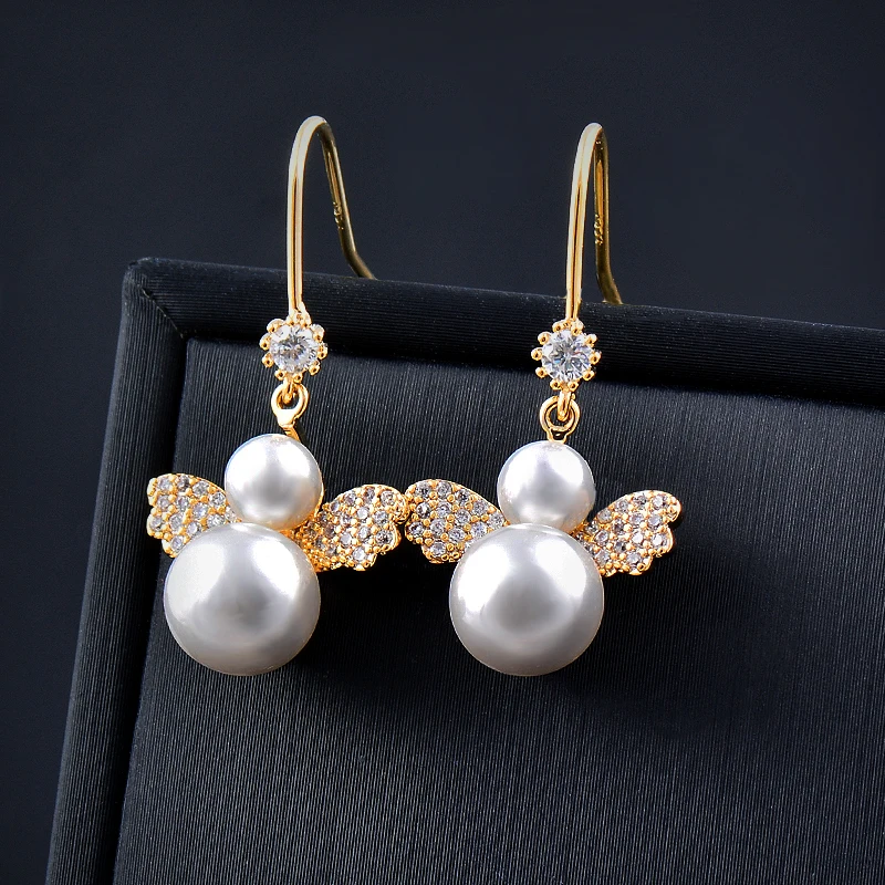 

KIOOZOL lovely angel pearl drop earrings for women gold silver color earring fashion jewelry accessories 255 KO1