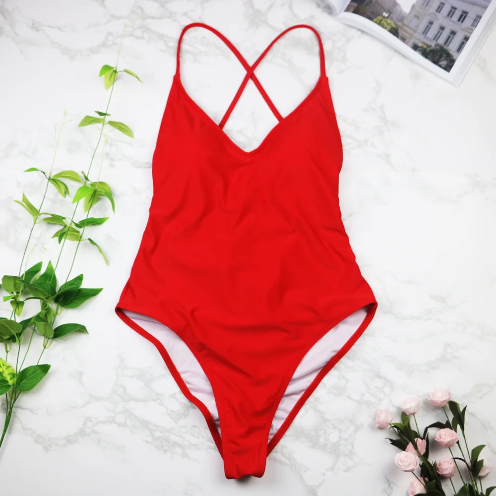 2022 women Swimwear Sexy high cut one piece swimsuit Backless swim suit Black White Red  thong Bathing suit female Monokini 2741