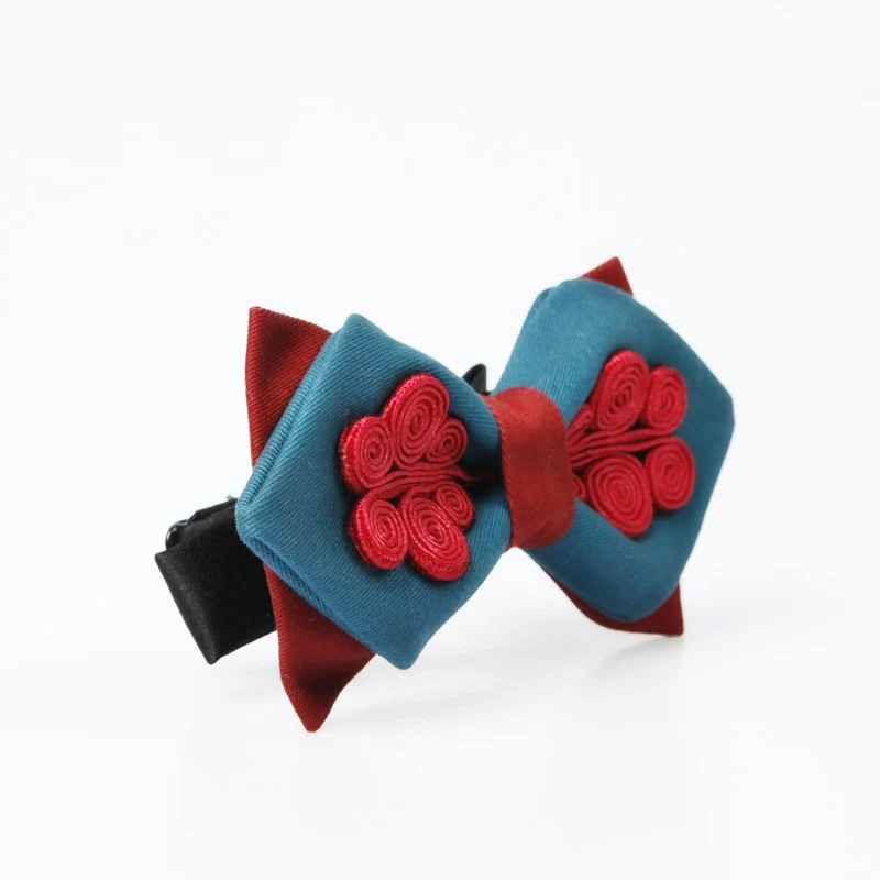 Free shipping MEN's male Bow tie Chinese wind deep blue wine red hit color wedding bride and groom dress up business Headdress