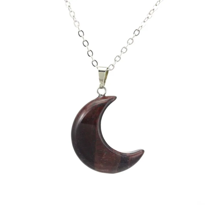 Natural Crystal Stone Crescent Moon Pendant Healing Crystals Quartz Reiki Labradorite Earrings Pendant Necklace For Women Girls