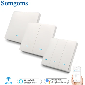 Inteligentny przełącznik WiFi Przyciskowe przełączniki oświetlenia ściennego EU AC 90v 250v Bez neutralnego sterowania bezprzewodowego Tuya Kompatybilny z Alexa Google Home